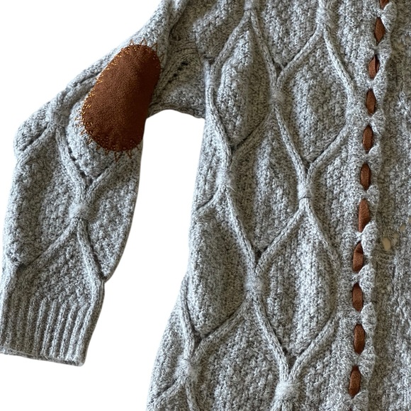 POL Long elbow patch open coat hooded Cardigan gray S boxAQ - Picture 5 of 10